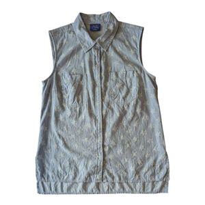 Le Tigre Sleeveless Collared Snap Closure Top Women's M Western Festival Cowgirl